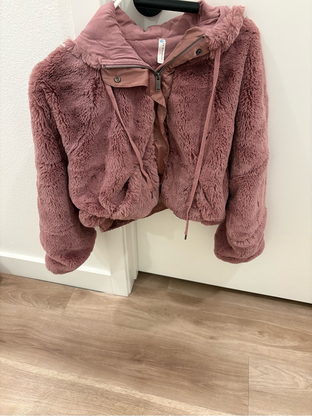Free people cropped Faux fur hoodie
